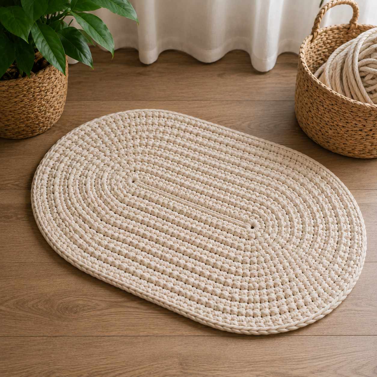 Овальный коврик из шнура